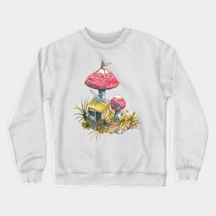 Little fairy on a mushroom - traditional watercolor painting Crewneck Sweatshirt